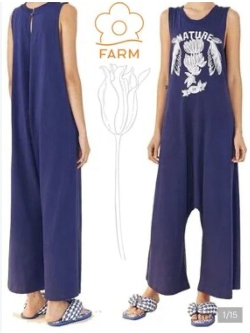 NWT Farm Rio Navy Blue Nature Jumpsuit Sz M Comfy Casual Cotton O26 sleeveless